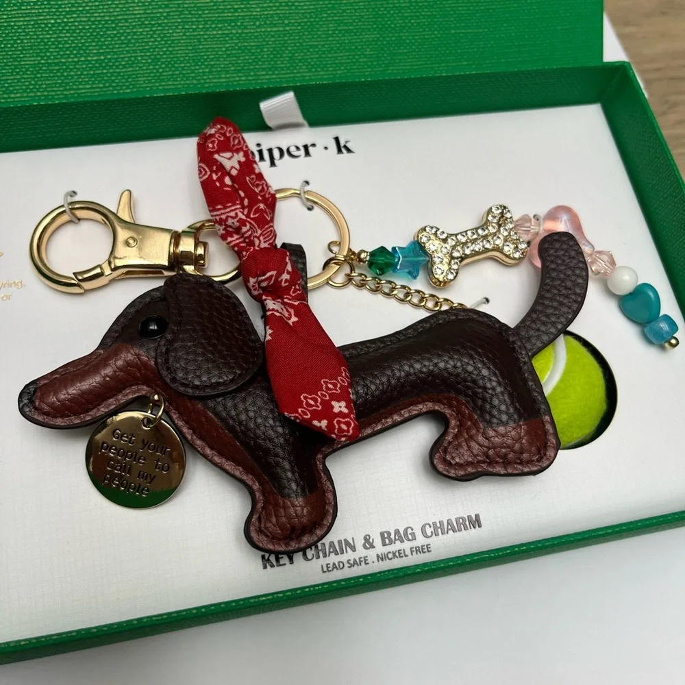 NWT ⚜️🤎⚜️ PIPER K Adorable Dachshund Doggie Key Chain Bag Charm - Picture 14 of 15